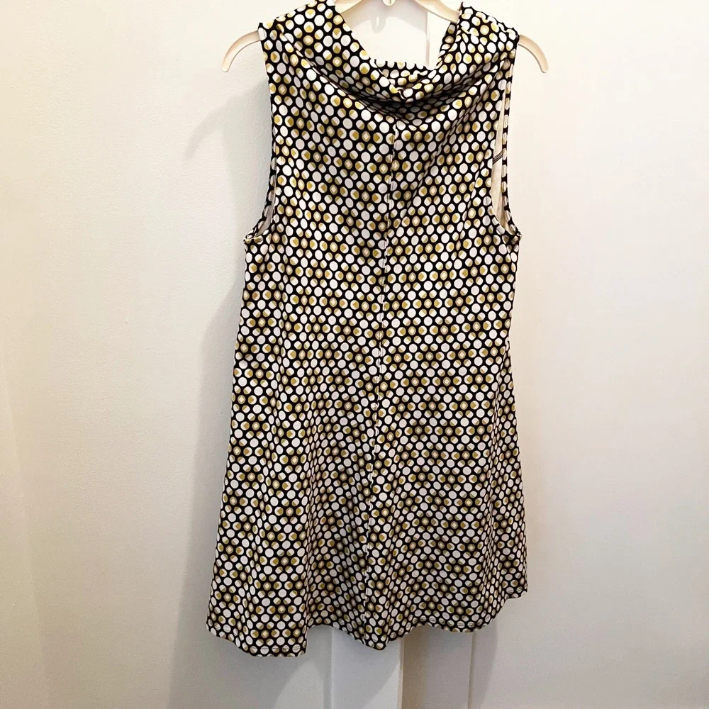 Free People Swing Dress Medium Gold‎ Black Polka Dot Geometric Sleeveless Mini